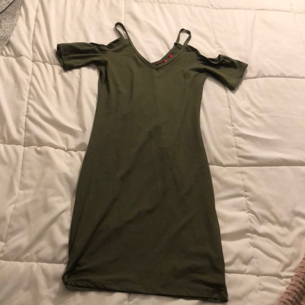 Green Open Shoulder Green Body Con Dress